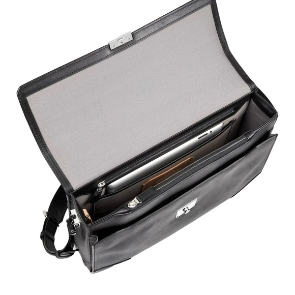 Tumi astor dorilton slim flap embossed leather briefcase Black. Real leather. - Picture 4 of 8